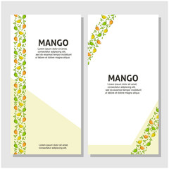 Mango fruit flat illustration with leaves vector banner background set of 2. Scalable and editable. Vector design for banner, background, card, landing page, brochure, flyer, cover