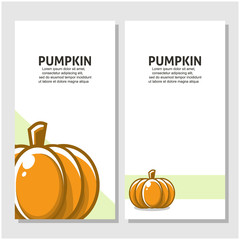 Pumpkin fruit flat illustration with leaves vector banner background set of 3. Scalable and editable. Vector design for banner, background, card, landing page, brochure, flyer, cover