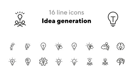 Idea generation line icon set. Brain, lightbulb, strategy. Brainstorming concept. Can be used for topics like solution, creativity, marketing