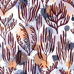 Coral polyps seamless pattern., Abstract Great Barrier Reef corals background.