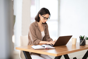 Woman using her personal computer at home