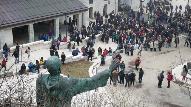 Montevergine, Mercogliano Avellino, Campania, Italy - february 2 2020: pilgrim celebrate the feast of the Candlemas. Candelora Femminiello Pride festival is an Italian gay pride of ancient origin