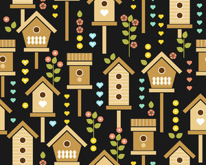 Birdhouse seamless pattern.