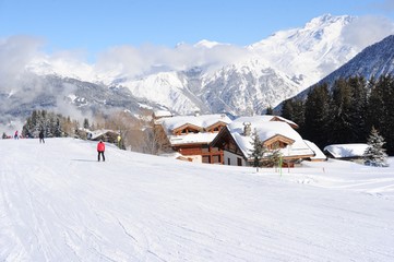 Fototapeta na wymiar Courchevel ski resort slopes by winter 