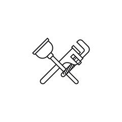 Plunger and pipe wrench vector icon
