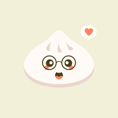 Chinese dim sum cute kawaii vector character. Asian traditional dish with smiling face. Eastern cuisine. Dumplings with spices. Funny emoji, emoticon. Isolated cartoon color illustration