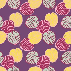tropical palm leaves simply colours seamless vector pattern