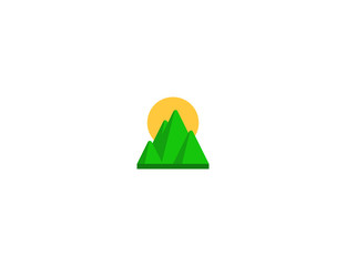 Sunrise over mountains vector flat icon. Isolated sunrise, sunlight emoji illustration 