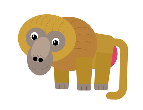 recommend clip art: cartoon scene with monkey ape baboon on white background illustration