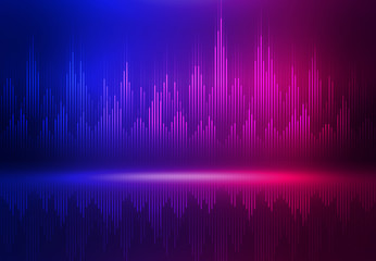 Background of an empty show scene. Ultraviolet abstract background. Geometric Neon Shapes, Equalizer
