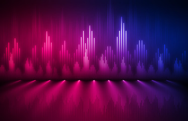 Background of an empty show scene. Ultraviolet abstract background. Geometric Neon Shapes, Equalizer - 324263041