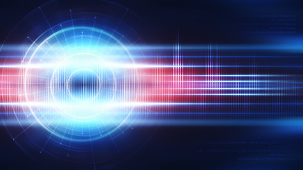 Dark tech abstract background with neon glow. Cyber circle laser