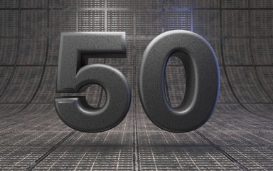 Black number 50. DLSR camera body plastic texture digit on metal floor