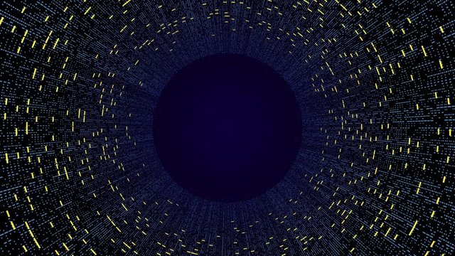 Tunnel Dots Spin Digital Futuristic Data Code Transfer Algorithm Network Background.
