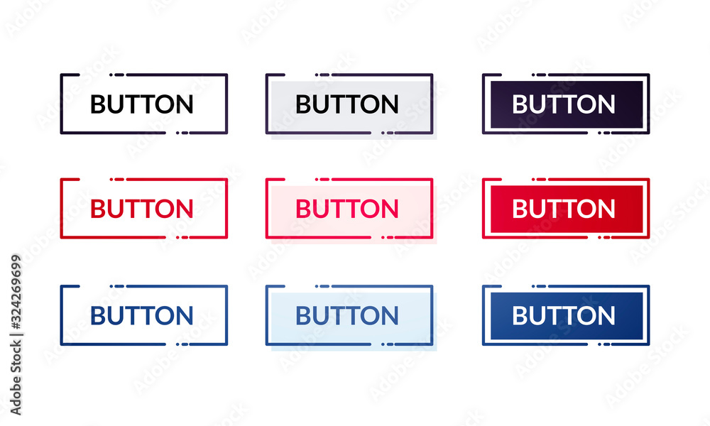 Poster vector illustation set of different modern flat buttons. web element with outline