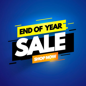 Vector illustration modern end of year sale banner. Promotion label with glitch effect.