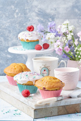 Morning muffins cakes berries flowers