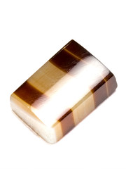 Brown agate gemstone rectangle cabochon isolated on white background