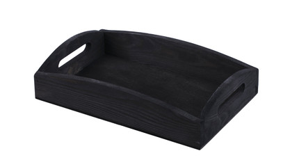 Black wooden box on a white background. Tray.