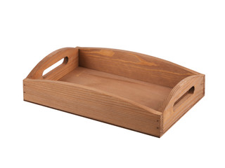 Wooden box on a white background. Tray.