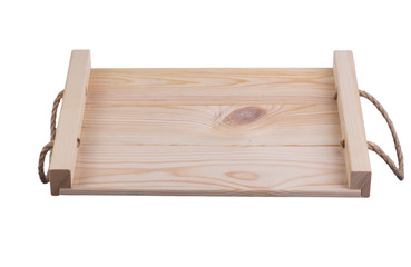 Wooden tray on a white background.