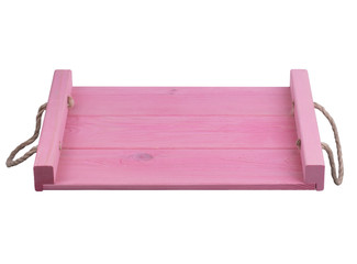 Wooden pink tray on a white background.