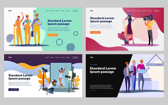People of different occupation set. Team of builders, reporters, architects, photographer. Flat vector illustrations. Professional, job, team concept for banner, website design or landing web page