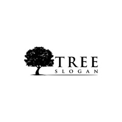 Black Tree Vector. Forest Wood Logo. Oak Leaf silhouette template