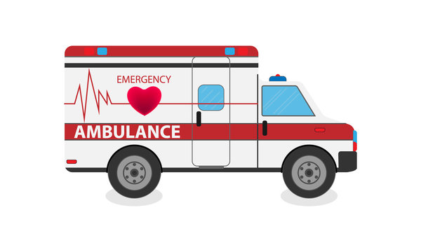 Ambulance car with heart cardiogram. Vector illustration.