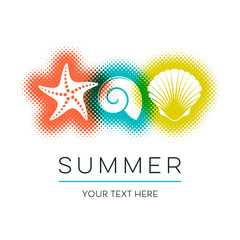 Simple vector summer card with seashells halftone design