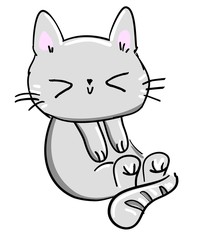 Cute cat on a white background illustration. Print design for baby textiles. Vector