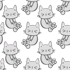 Cat on a white background seamless illustration. Print design for textiles.