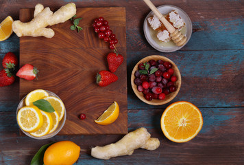 immunity products ginger, lemon, cranberries, ginseng