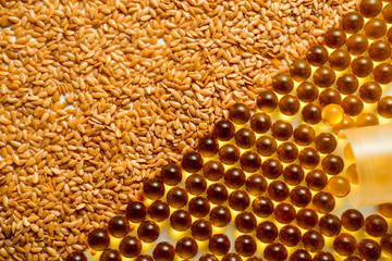 background flax seeds omega 3. Texture background. Health food supplements medicines, concept.