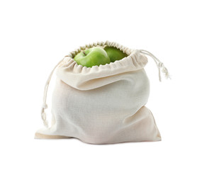 Cotton eco bag with apples isolated on white