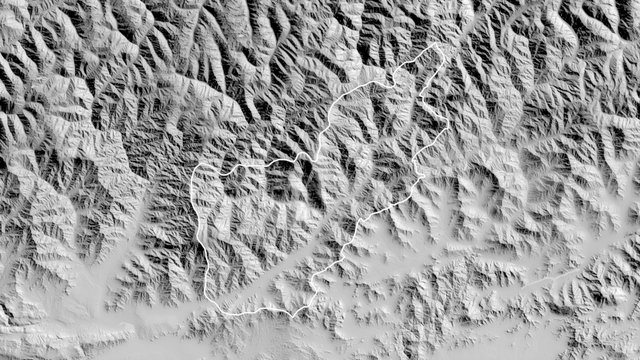 Kunar, Afghanistan - outlined. Grayscale