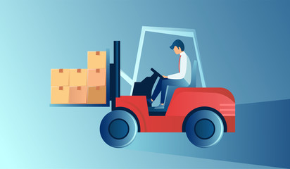 Vector of men forklift oeprator loading boxes © Feodora