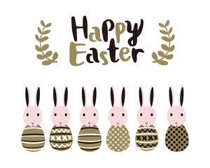 ハッピーイースターの文字とうさぎたち　文字入り