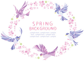 春　桜　小鳥　フレーム　横