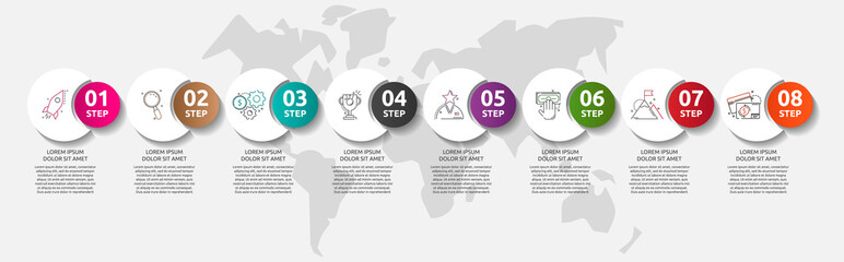 Vector template circle infographics. Business concept with 8 options and parts. Eight steps for graph, diagrams, slideshow