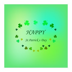 Clover on colorful square, lettering HAPPY St. Patrick DAY. Symbol fortune, success, traditional ireland festival. Fashion design. Color template for prints, wrapping, wallpaper. Vector illustration.