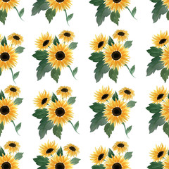 watercolor sunflower seamless pattern design, great for retro summer fabric, scrapbook, gift wrap, and wallpaper design projects, floral surface pattern design