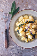 Gnocchi in sage butter with sage flowers