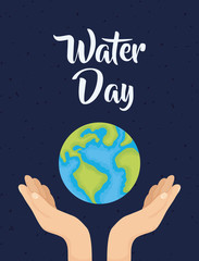 water day poster with hands lifting world planet earth