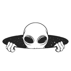 an alien begins to climb out of a space hole