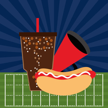 american football sport poster with fast food and camp