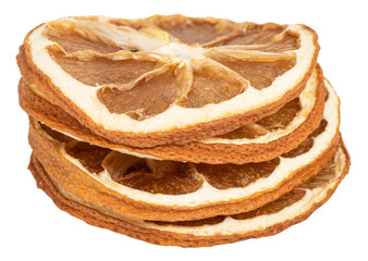 slices of dried lemon, isolated on white background