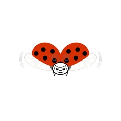Ladybird isolated. Illustration ladybug fly. Cute colorful sign red insect symbol spring, summer, garden. Template for t shirt, apparel, card, poster, etc. Design element Vector illustration.