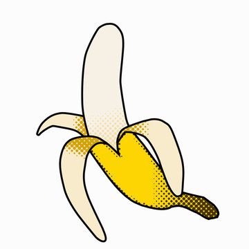 Banana halftone effect. The illustration is isolated on a white background. Opened Banana. Fruit.
