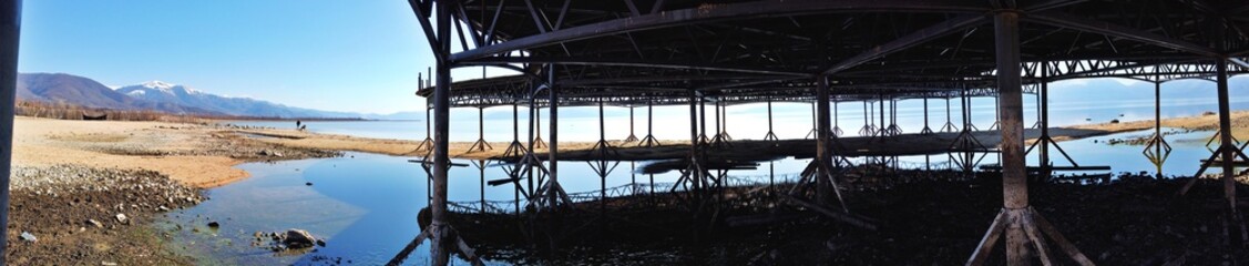 panoramic image of a lake prespa in macedonia